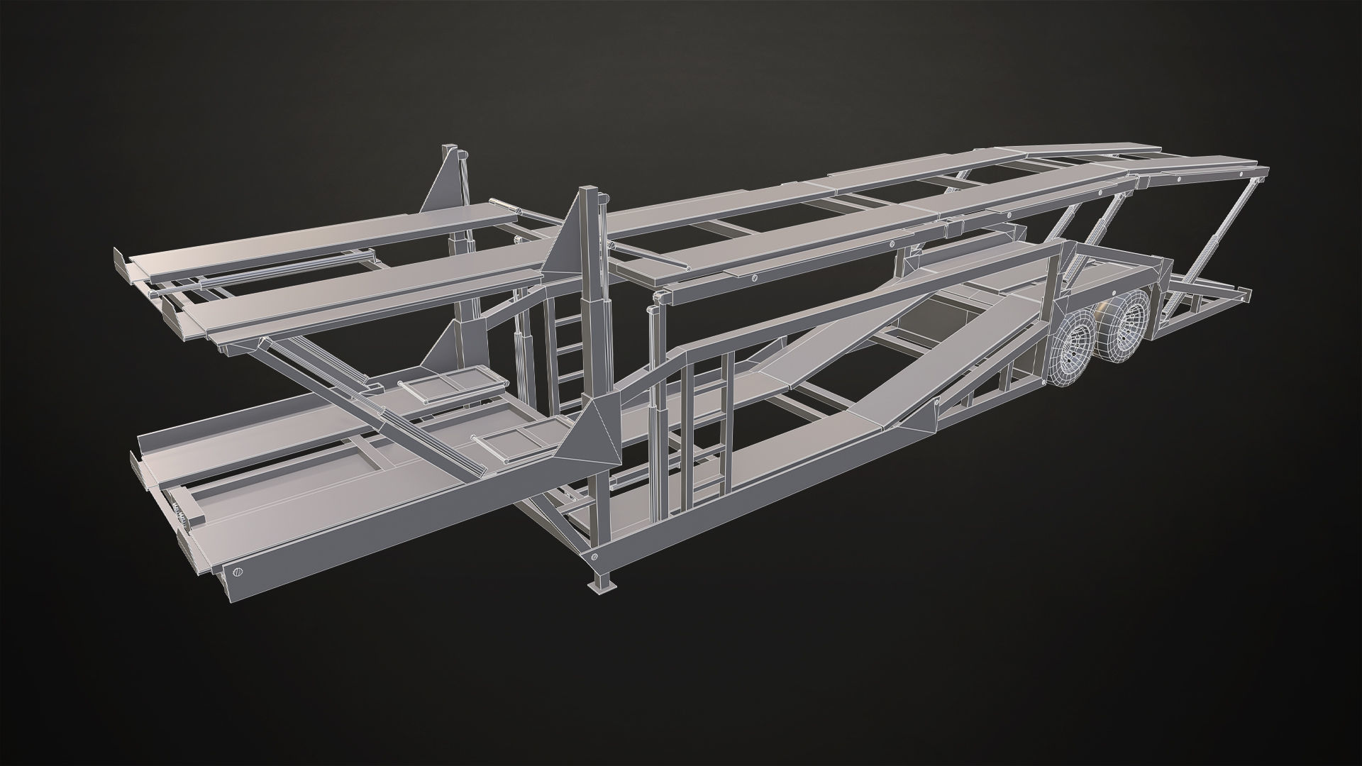 Flat Top Semi Truck Car Carrier Trailer Low-poly 3D model_25
