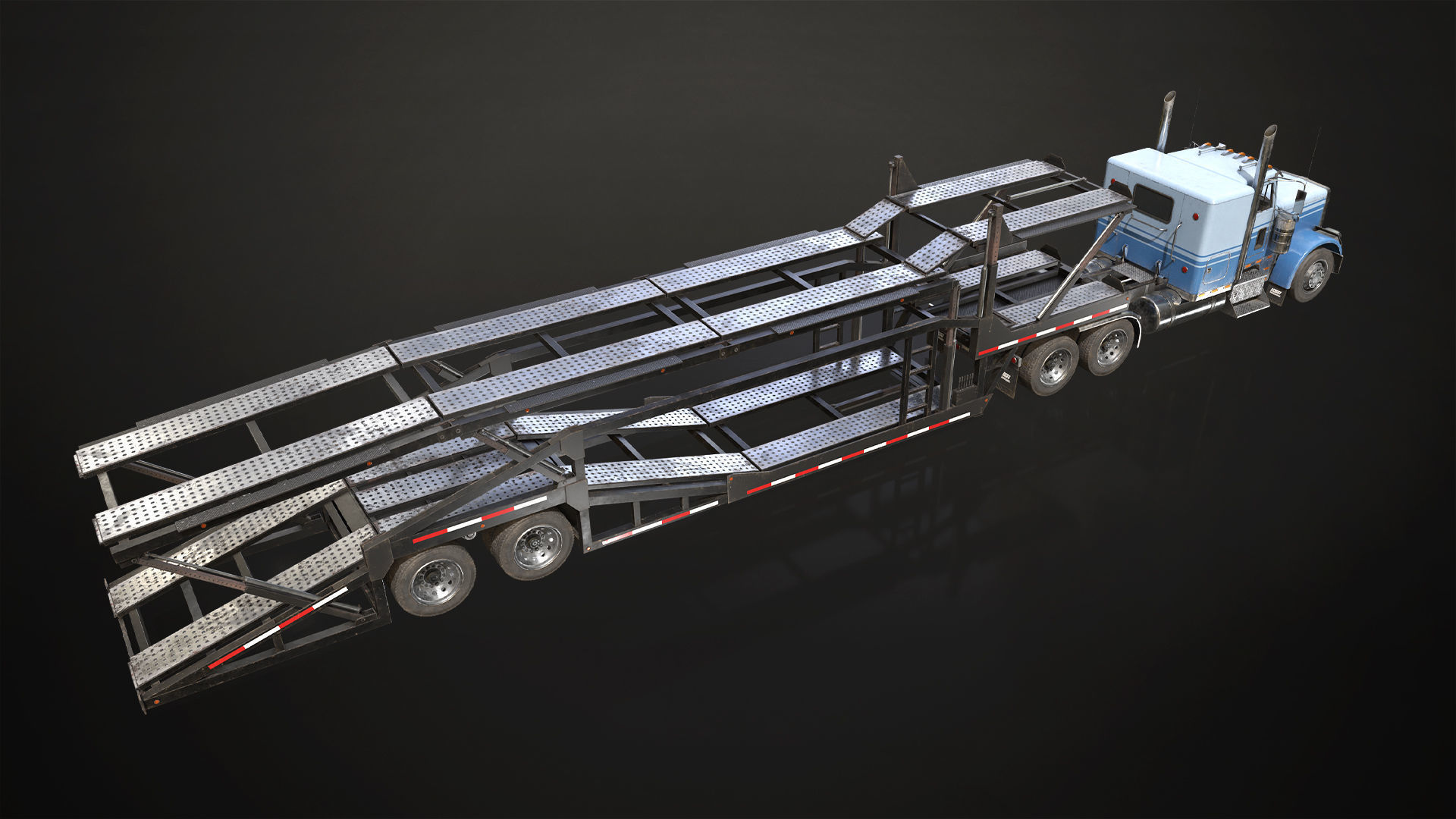 Flat Top Semi Truck Car Carrier Trailer Low-poly 3D model_4