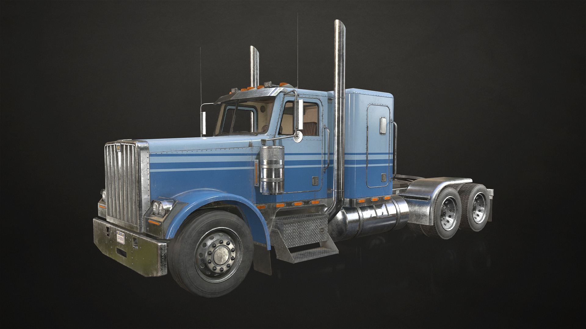 Flat Top Semi Truck Car Carrier Trailer Low-poly 3D model_5