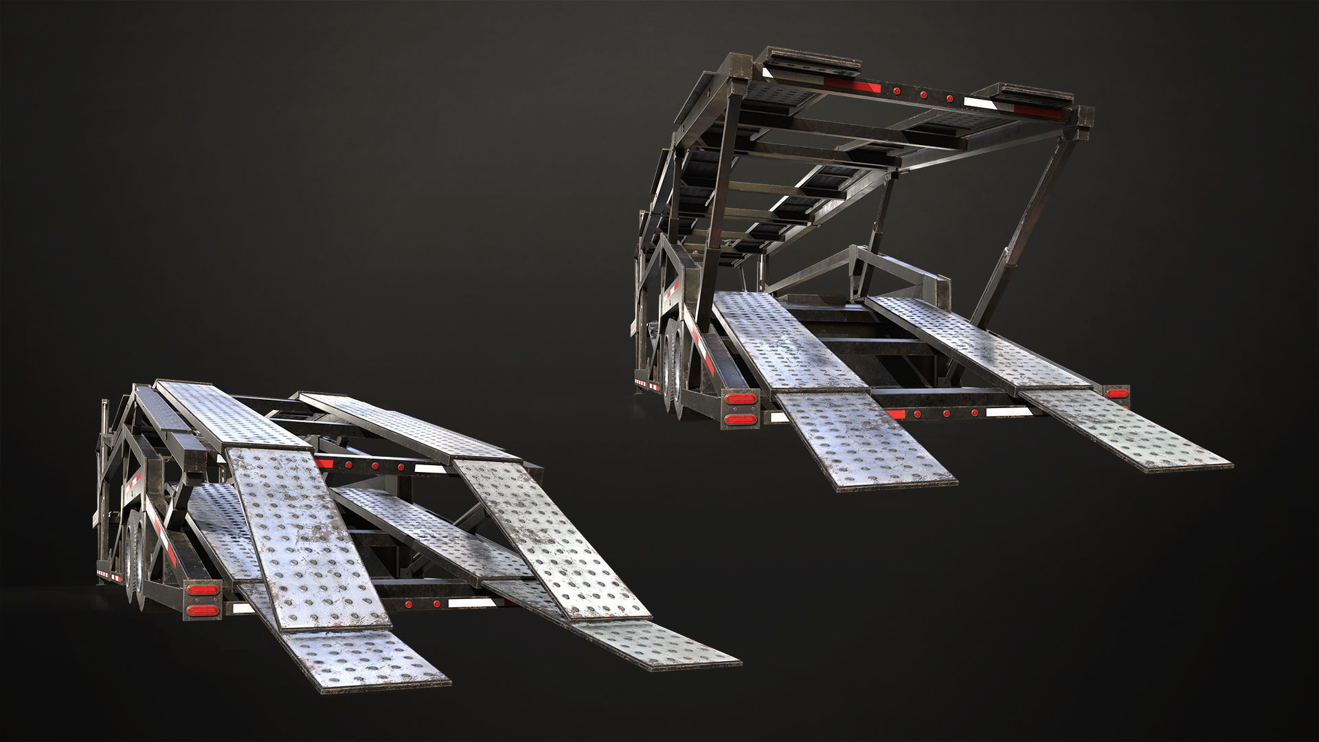 Flat Top Semi Truck Car Carrier Trailer Low-poly 3D model_21