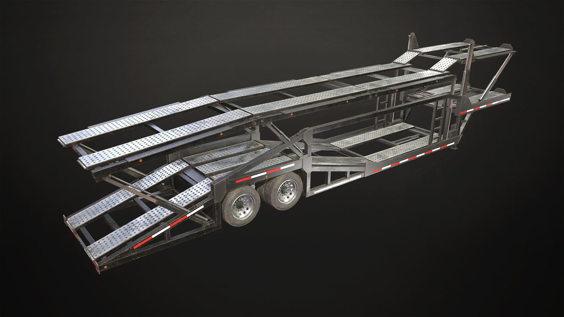 Flat Top Semi Truck Car Carrier Trailer Low-poly 3D model_19