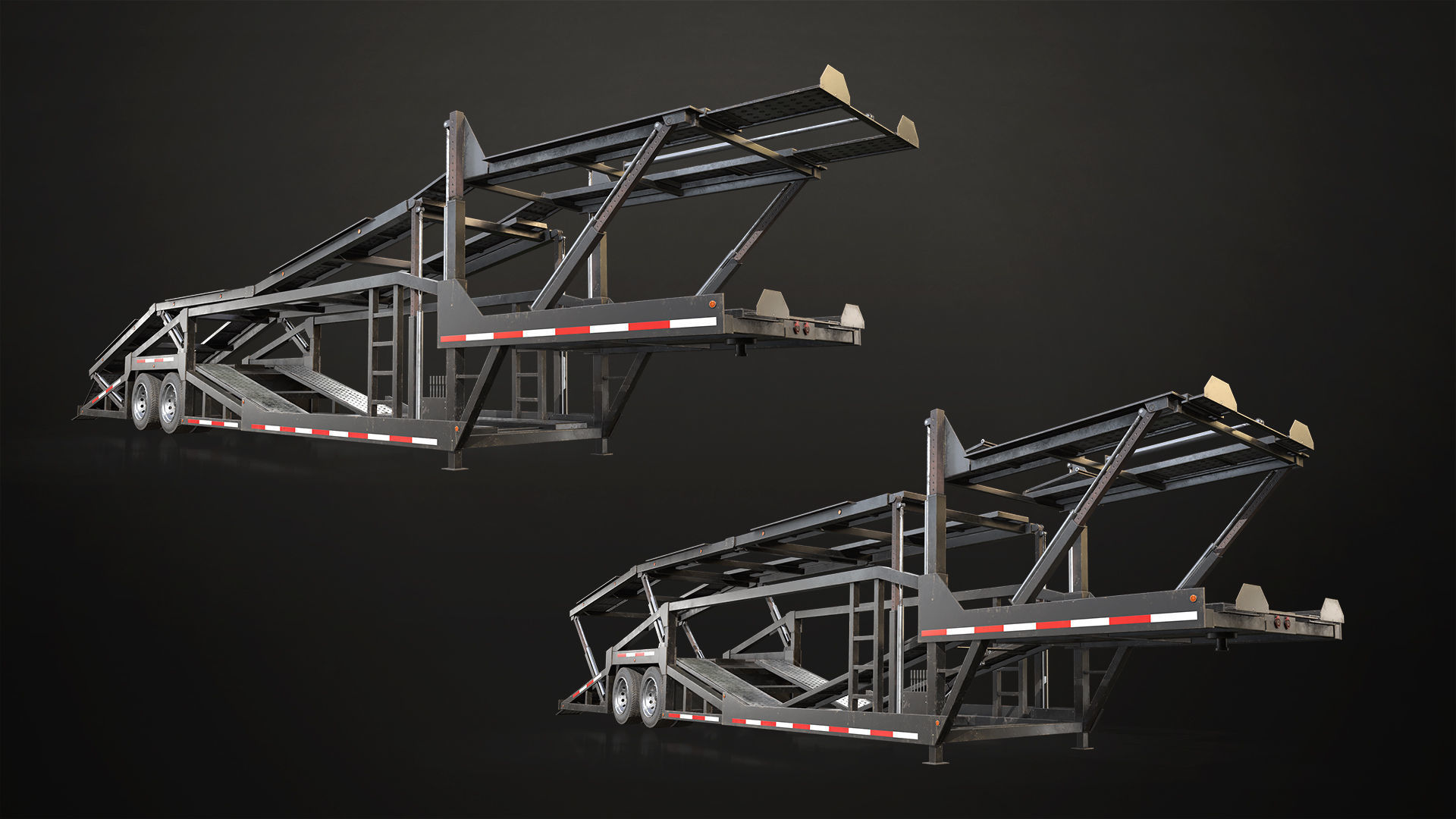 Flat Top Semi Truck Car Carrier Trailer Low-poly 3D model_18