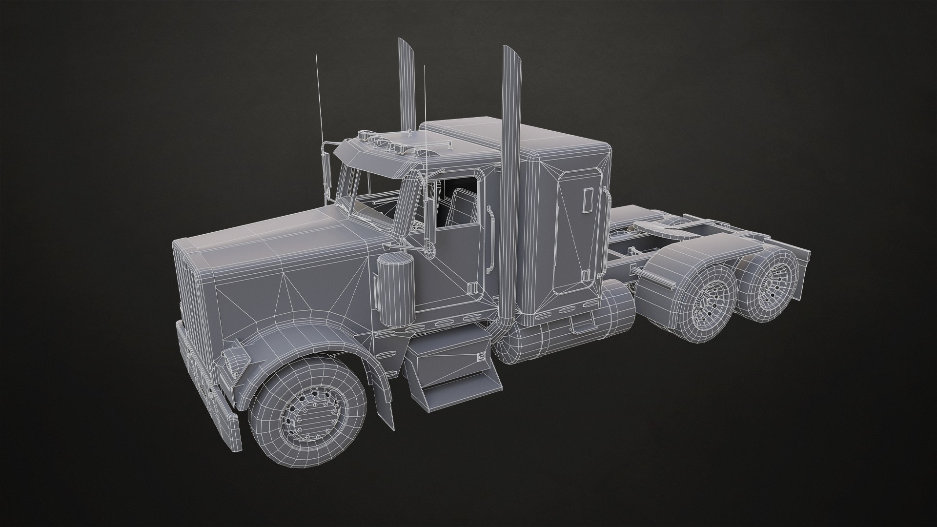 Flat Top Semi Truck Car Carrier Trailer Low-poly 3D model_22