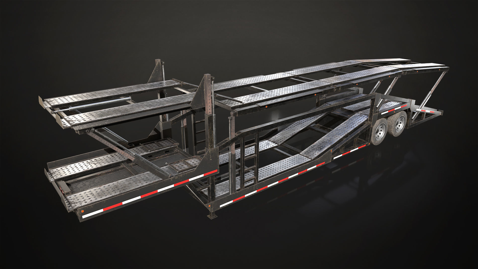 Flat Top Semi Truck Car Carrier Trailer Low-poly 3D model_13