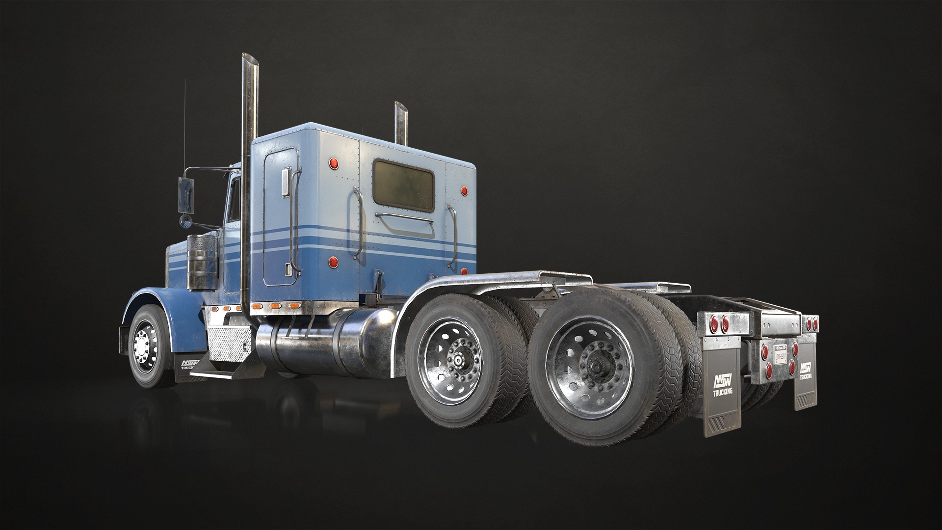 Flat Top Semi Truck Car Carrier Trailer Low-poly 3D model_7