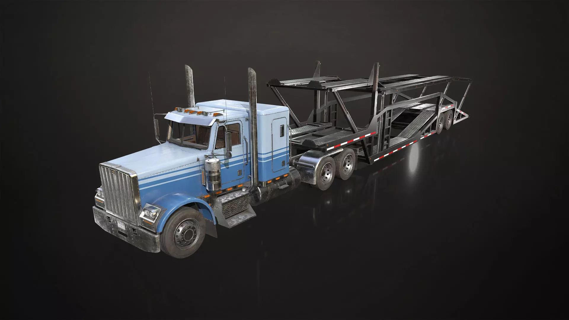 Flat Top Semi Truck Car Carrier Trailer Low-poly 3D model_0