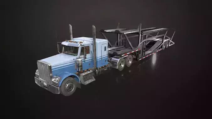 Flat Top Semi Truck Car Carrier Trailer Low-poly 3D model