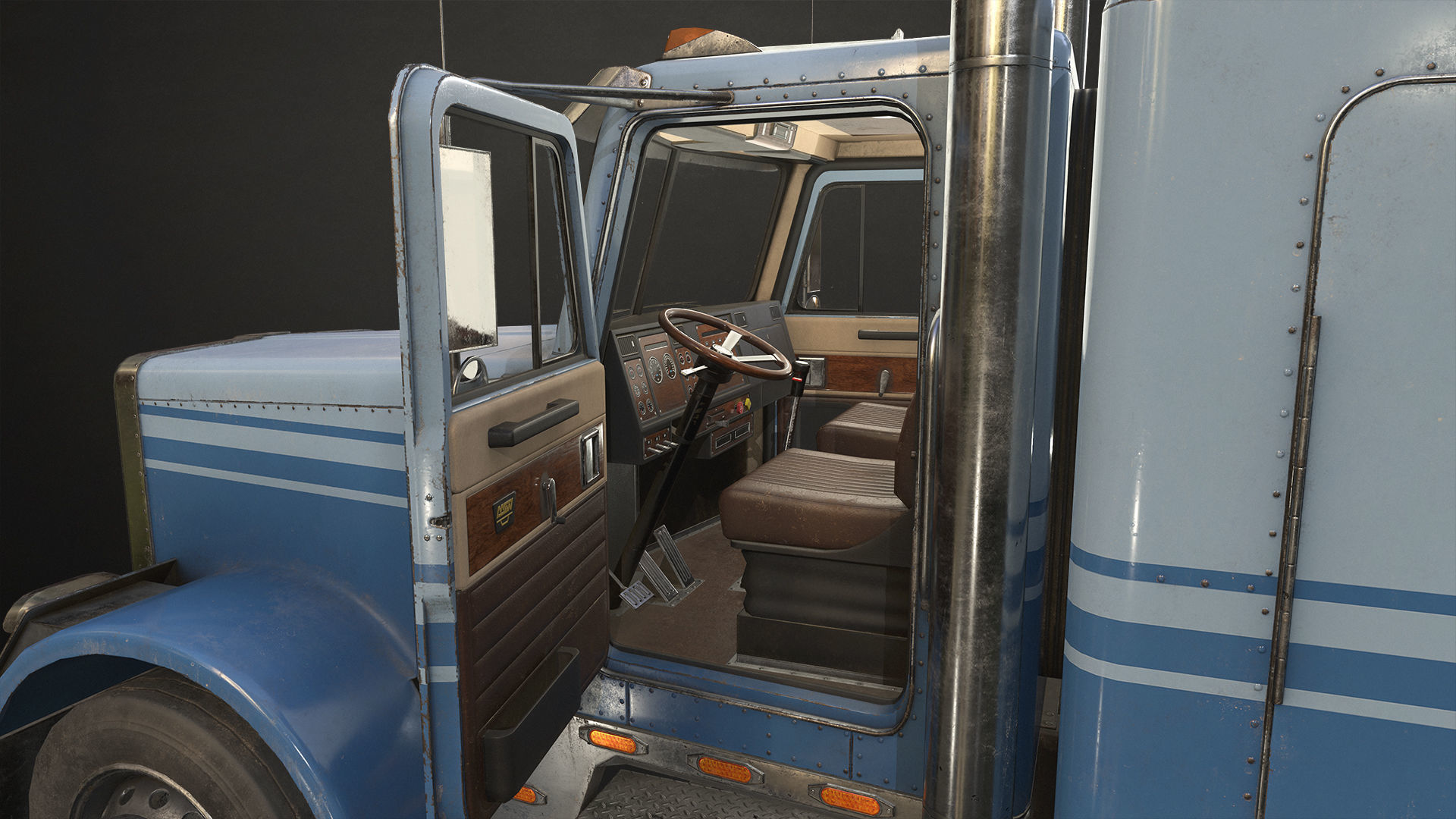 Flat Top Semi Truck Car Carrier Trailer Low-poly 3D model_8