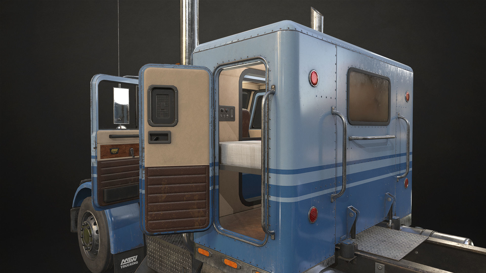 Flat Top Semi Truck Car Carrier Trailer Low-poly 3D model_9