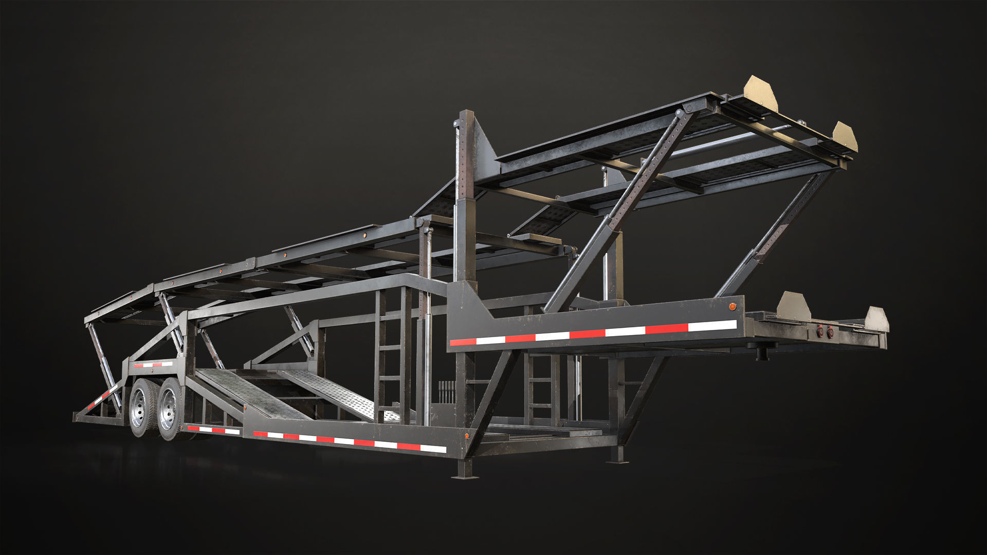Flat Top Semi Truck Car Carrier Trailer Low-poly 3D model_17