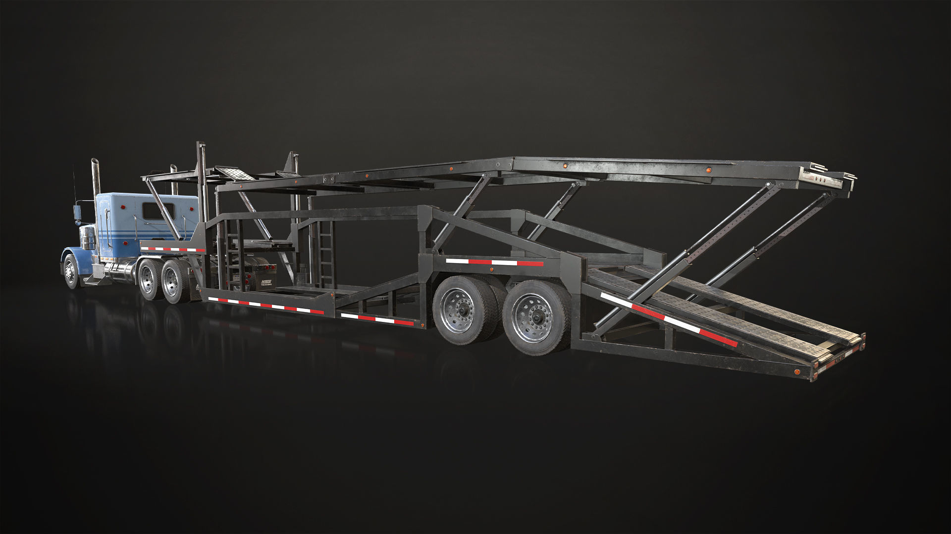 Flat Top Semi Truck Car Carrier Trailer Low-poly 3D model_3