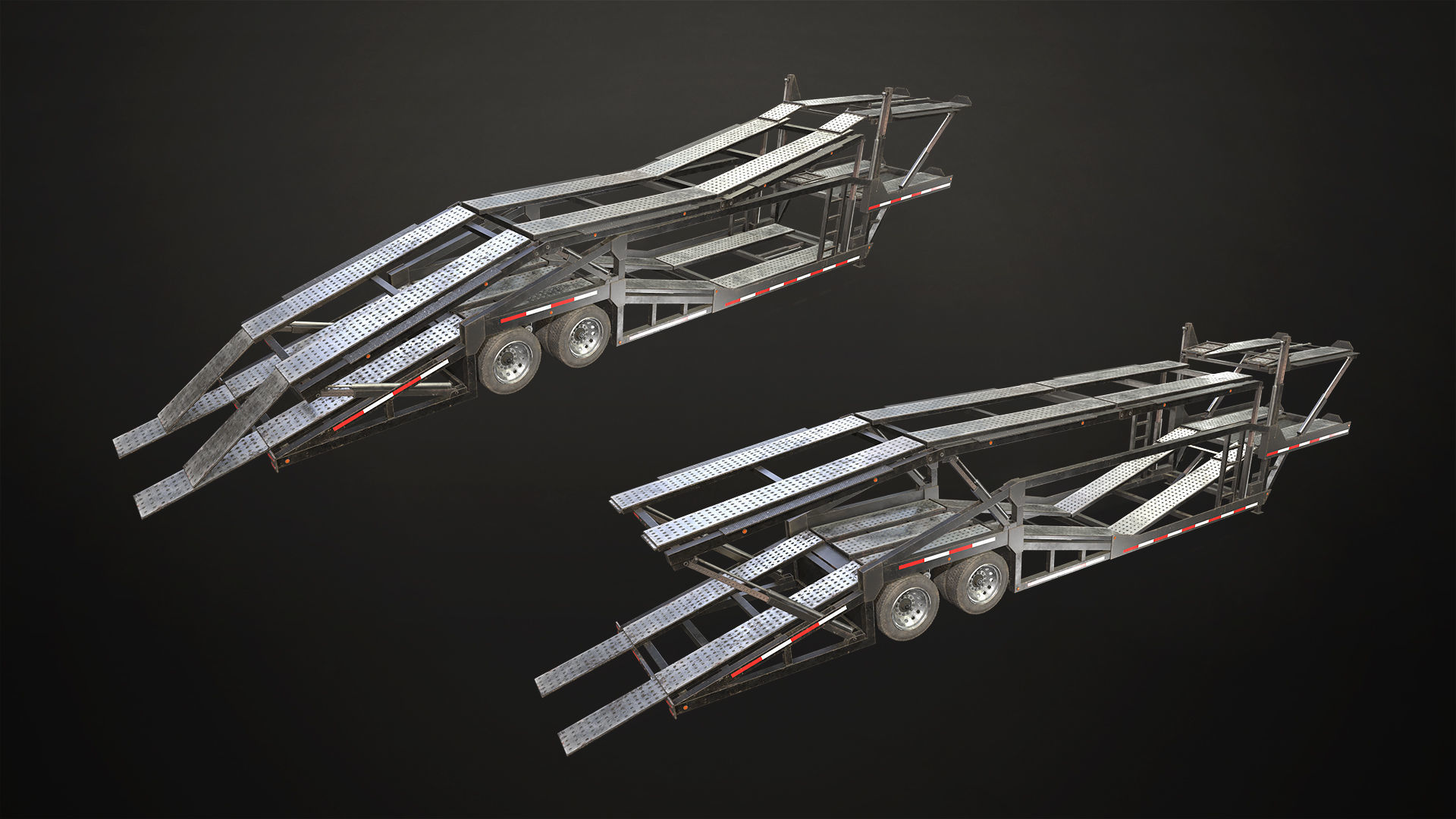 Flat Top Semi Truck Car Carrier Trailer Low-poly 3D model_20