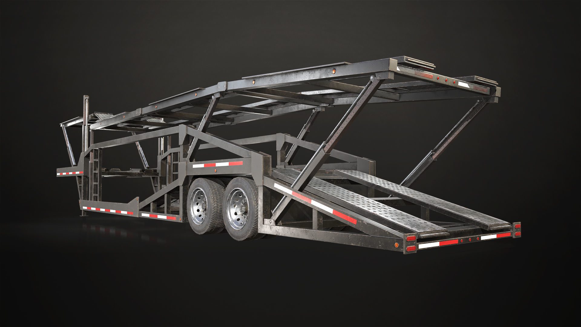 Flat Top Semi Truck Car Carrier Trailer Low-poly 3D model_15