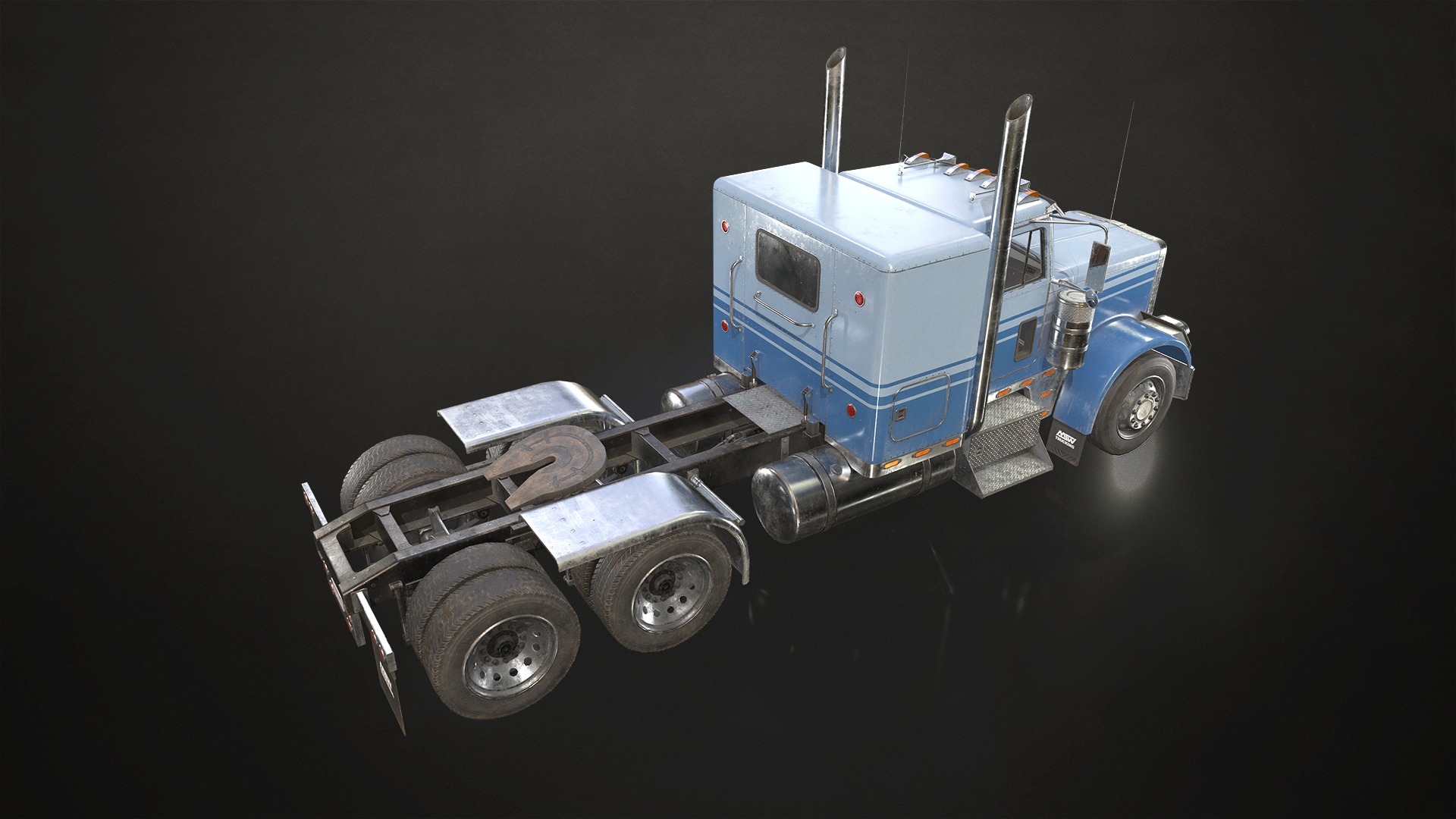 Flat Top Semi Truck Car Carrier Trailer Low-poly 3D model_6