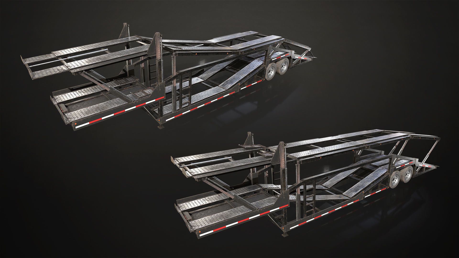 Flat Top Semi Truck Car Carrier Trailer Low-poly 3D model_14