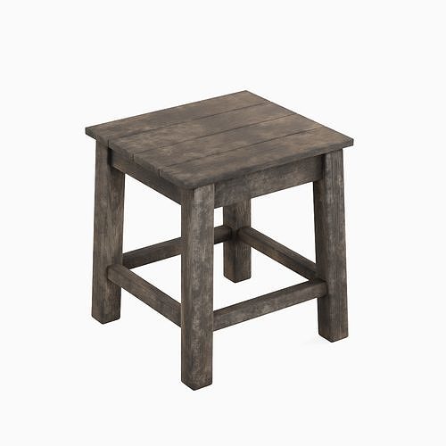 Old Wooden Tabouret 03 Low-poly 3D model