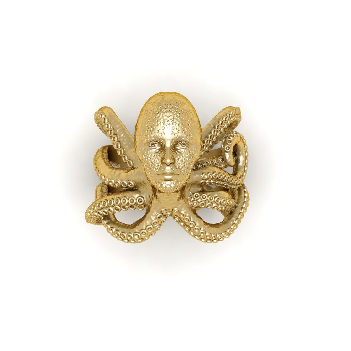Octopus ring with human face 3D print model_1