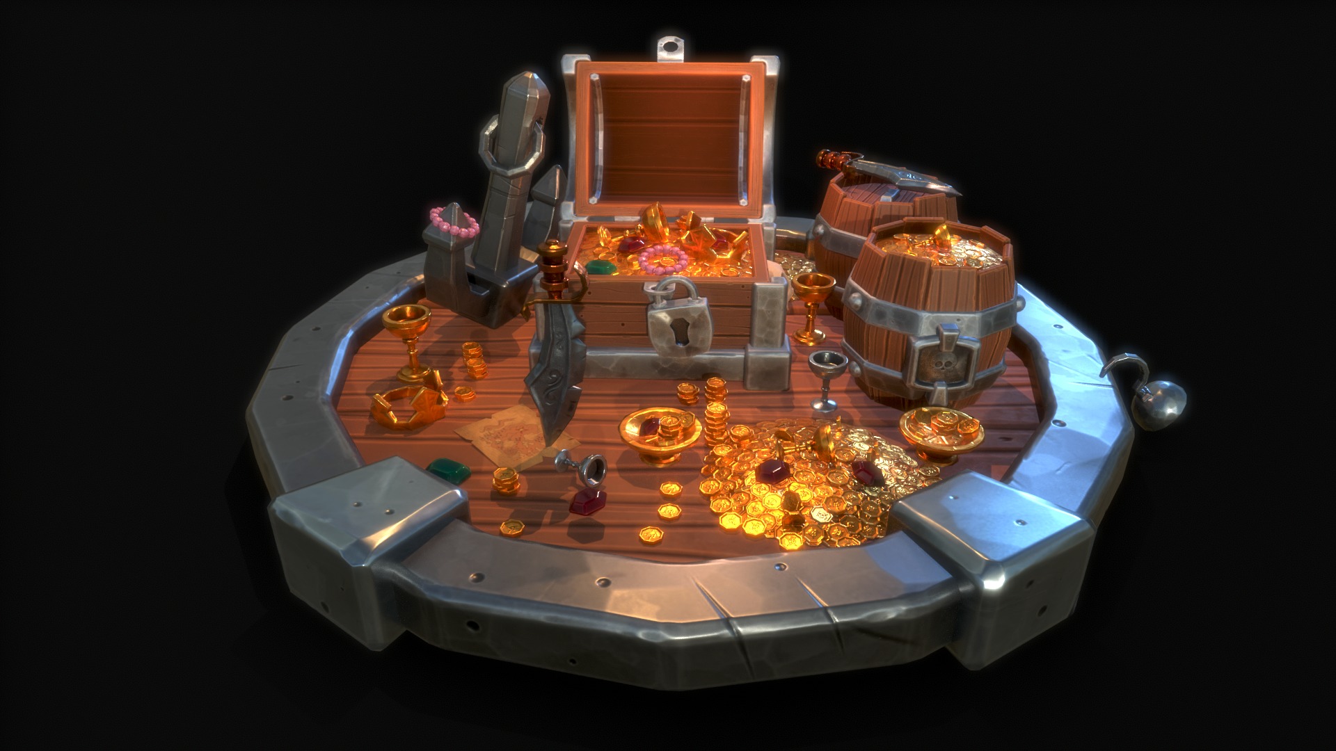 Pirate Treasures Low-poly 3D model_10