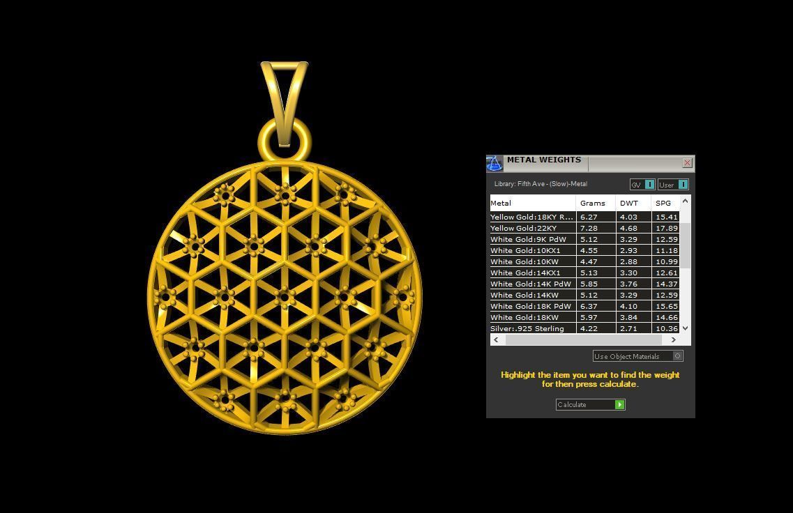 Diamond Round Pendant - 0038  3D print model_8
