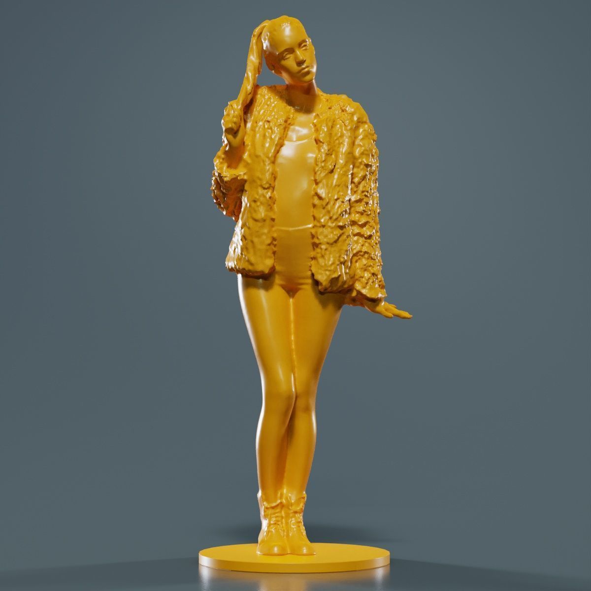 Woman Wearing Fluffy Jacket 1 3D print model_9
