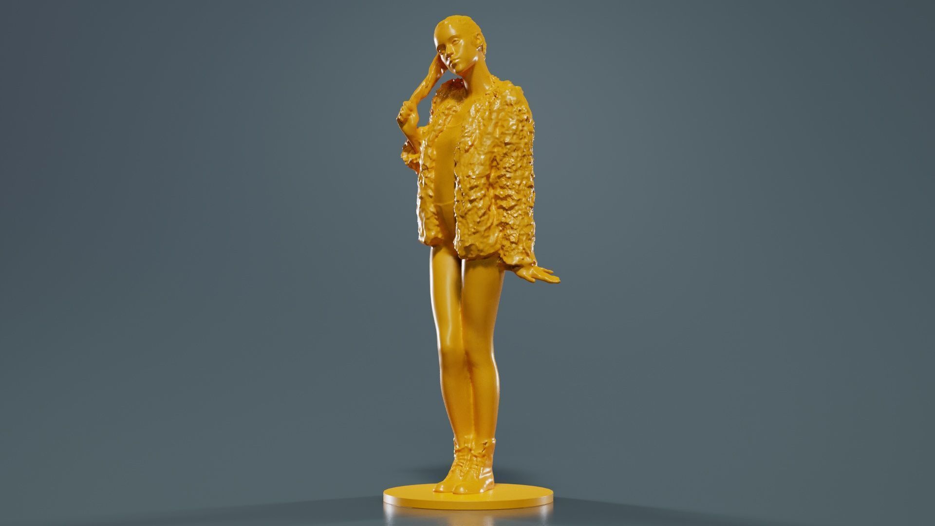 Woman Wearing Fluffy Jacket 1 3D print model_3