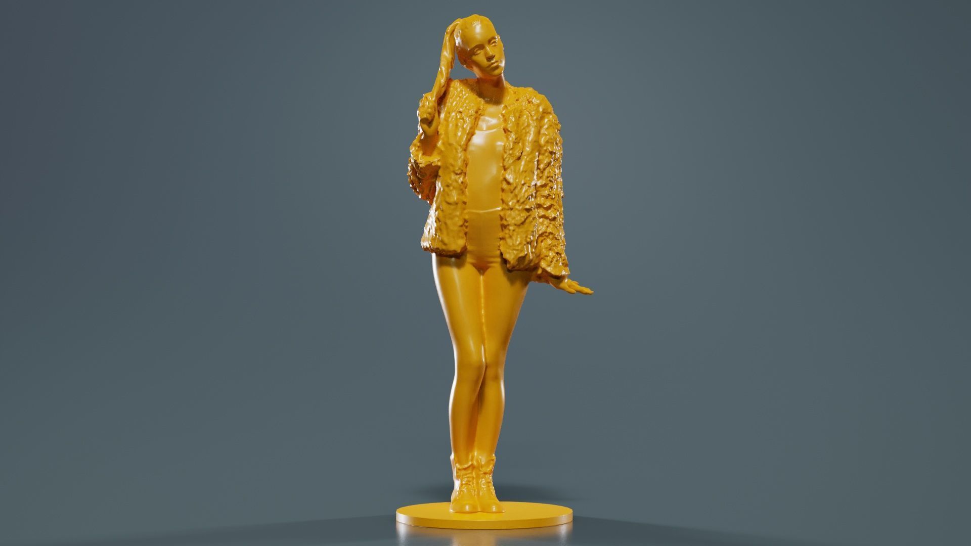 Woman Wearing Fluffy Jacket 1 3D print model_1