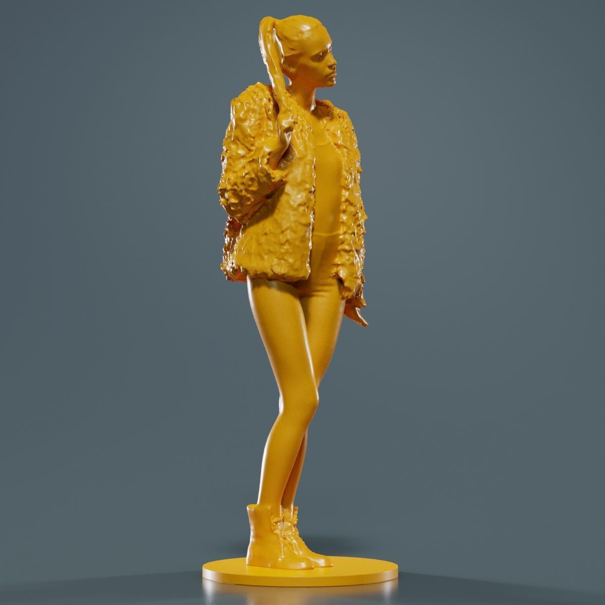 Woman Wearing Fluffy Jacket 1 3D print model_10