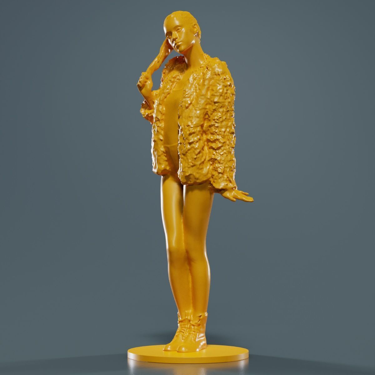Woman Wearing Fluffy Jacket 1 3D print model_16
