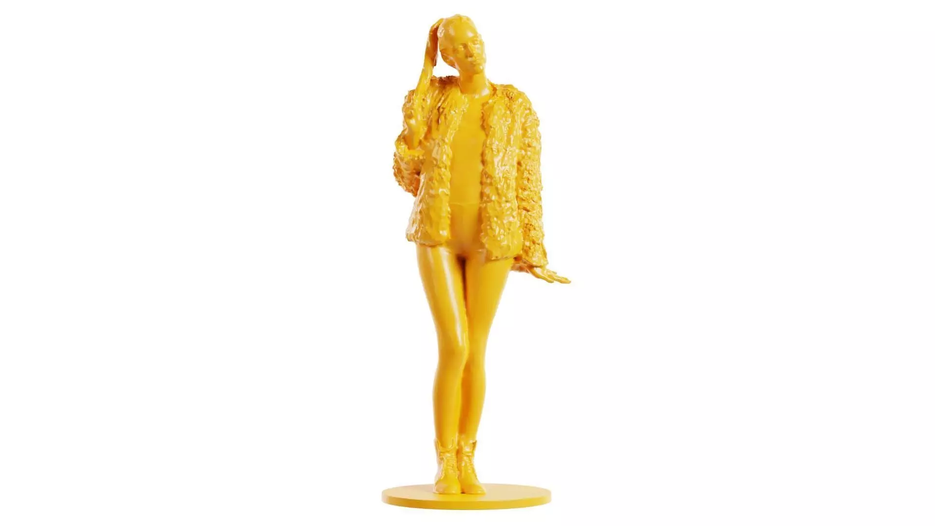 Woman Wearing Fluffy Jacket 1 3D print model_0