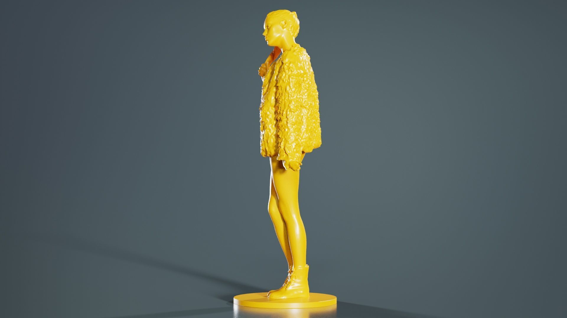 Woman Wearing Fluffy Jacket 1 3D print model_6