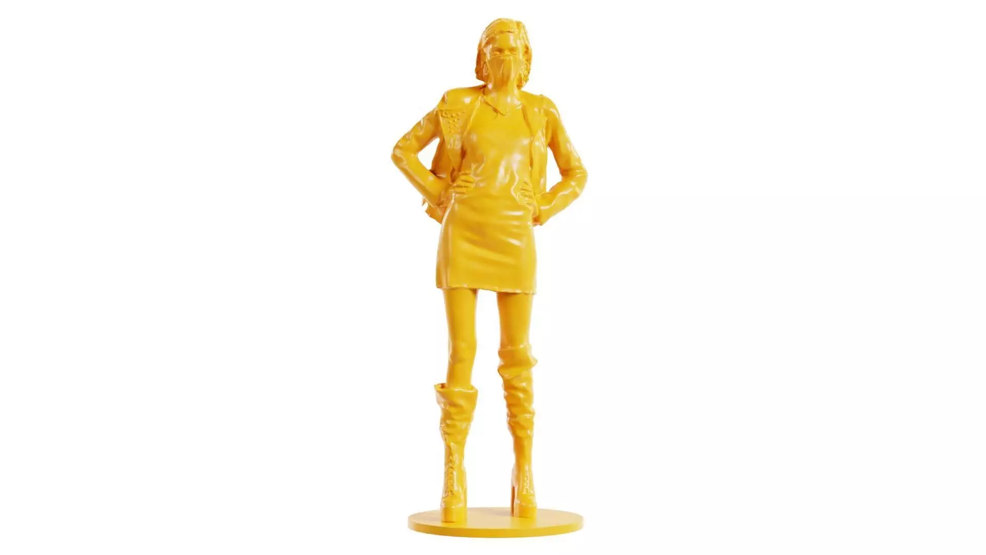 Woman Wearing Dress Boots and Mouthmask Hands in Side 3D print model