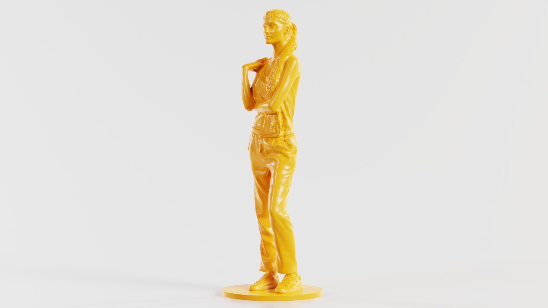 Ponytail Woman with Hand on Shoulder 3D print model_3