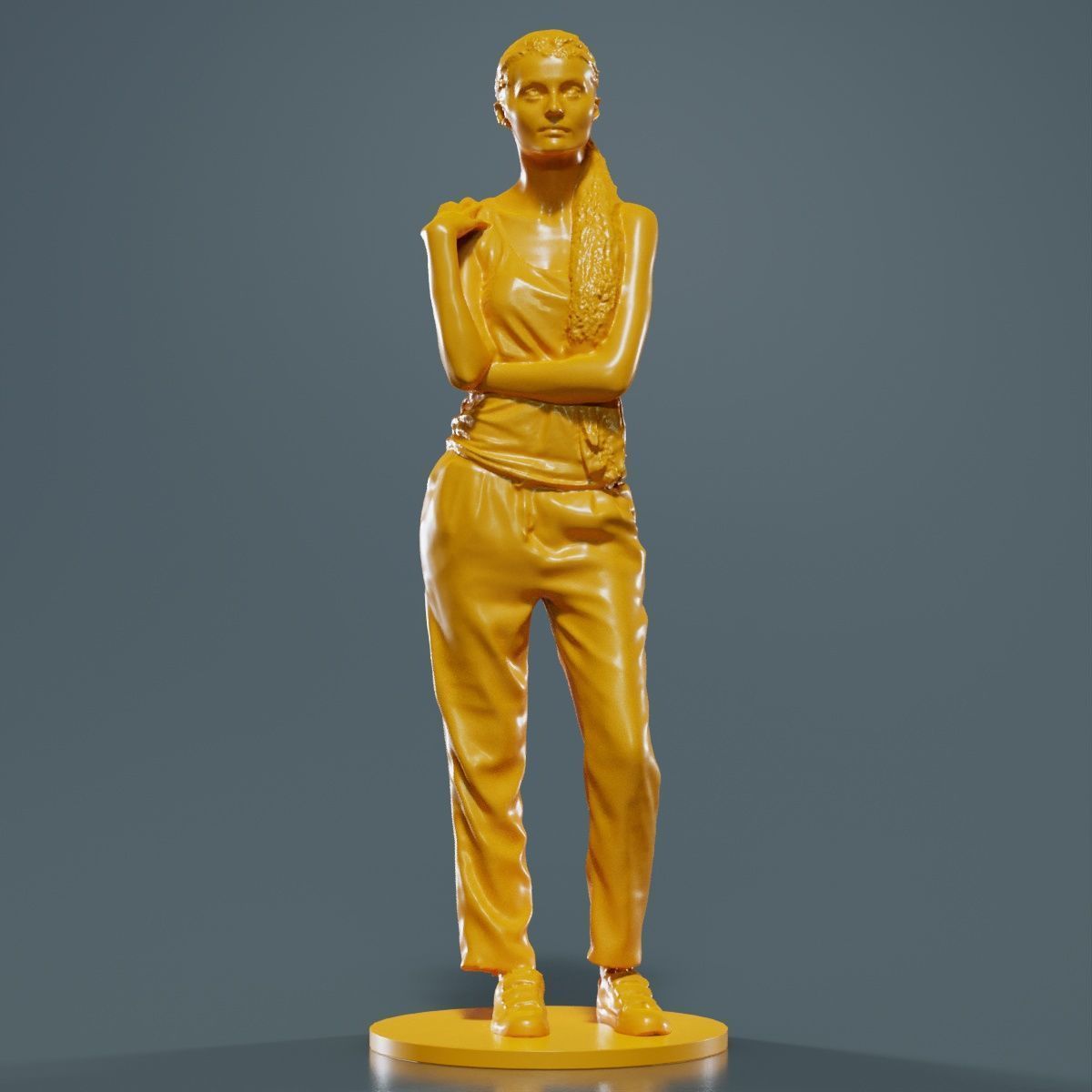 Ponytail Woman with Hand on Shoulder 3D print model_9