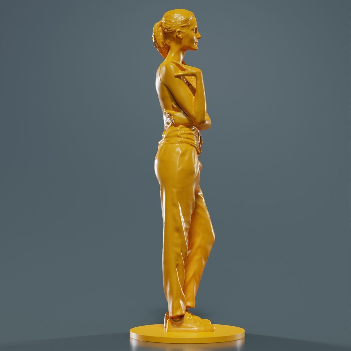 Ponytail Woman with Hand on Shoulder 3D print model_11