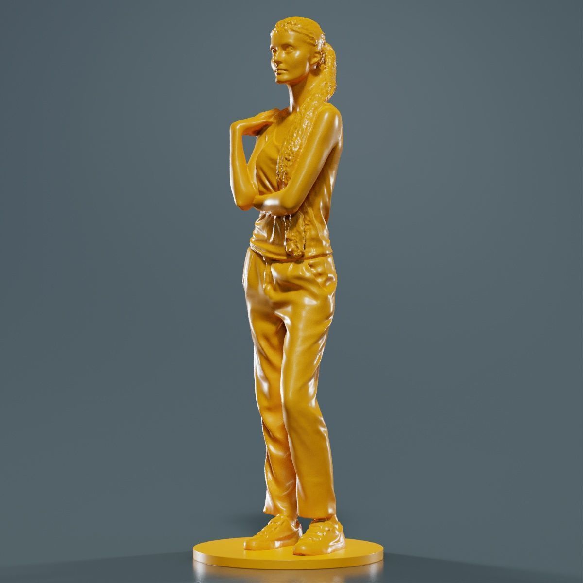 Ponytail Woman with Hand on Shoulder 3D print model_16