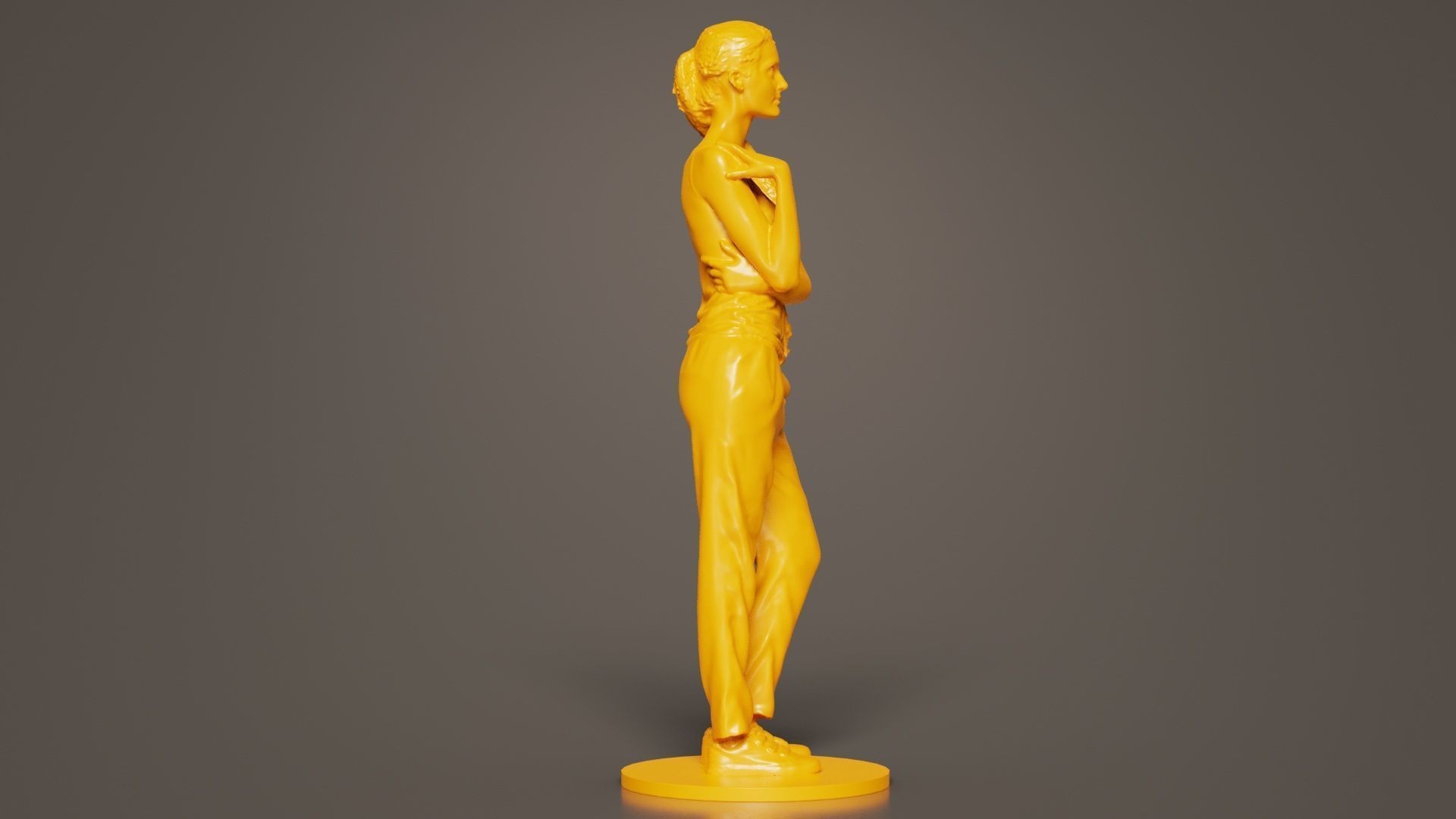 Ponytail Woman with Hand on Shoulder 3D print model_1