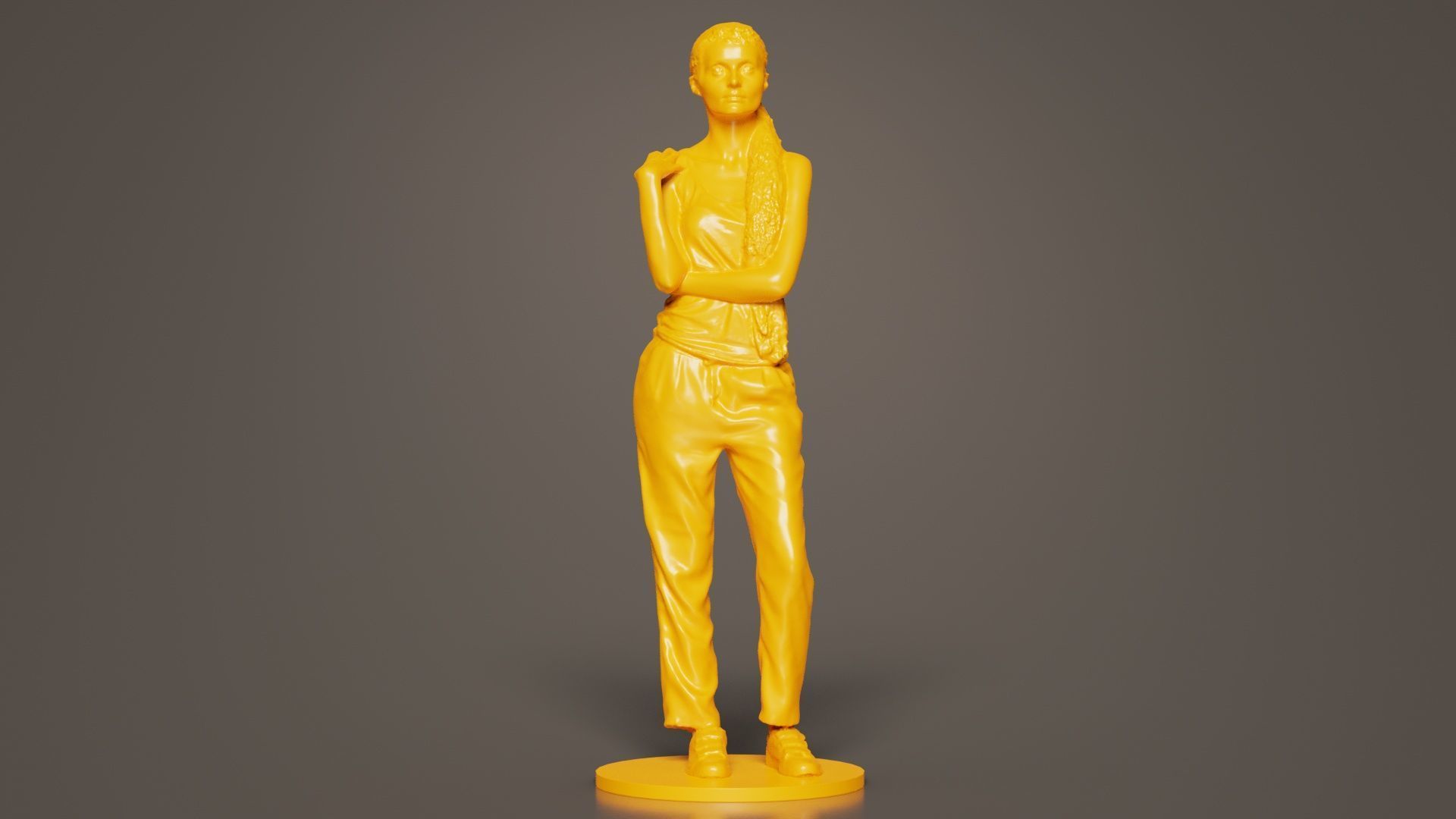 Ponytail Woman with Hand on Shoulder 3D print model_5