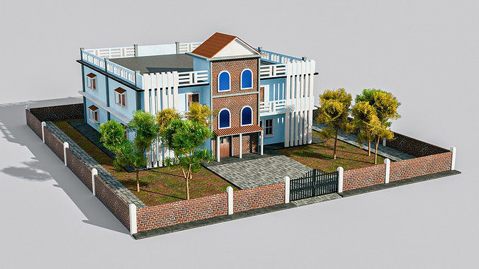 Classic House With Rooftop Free low-poly 3D model