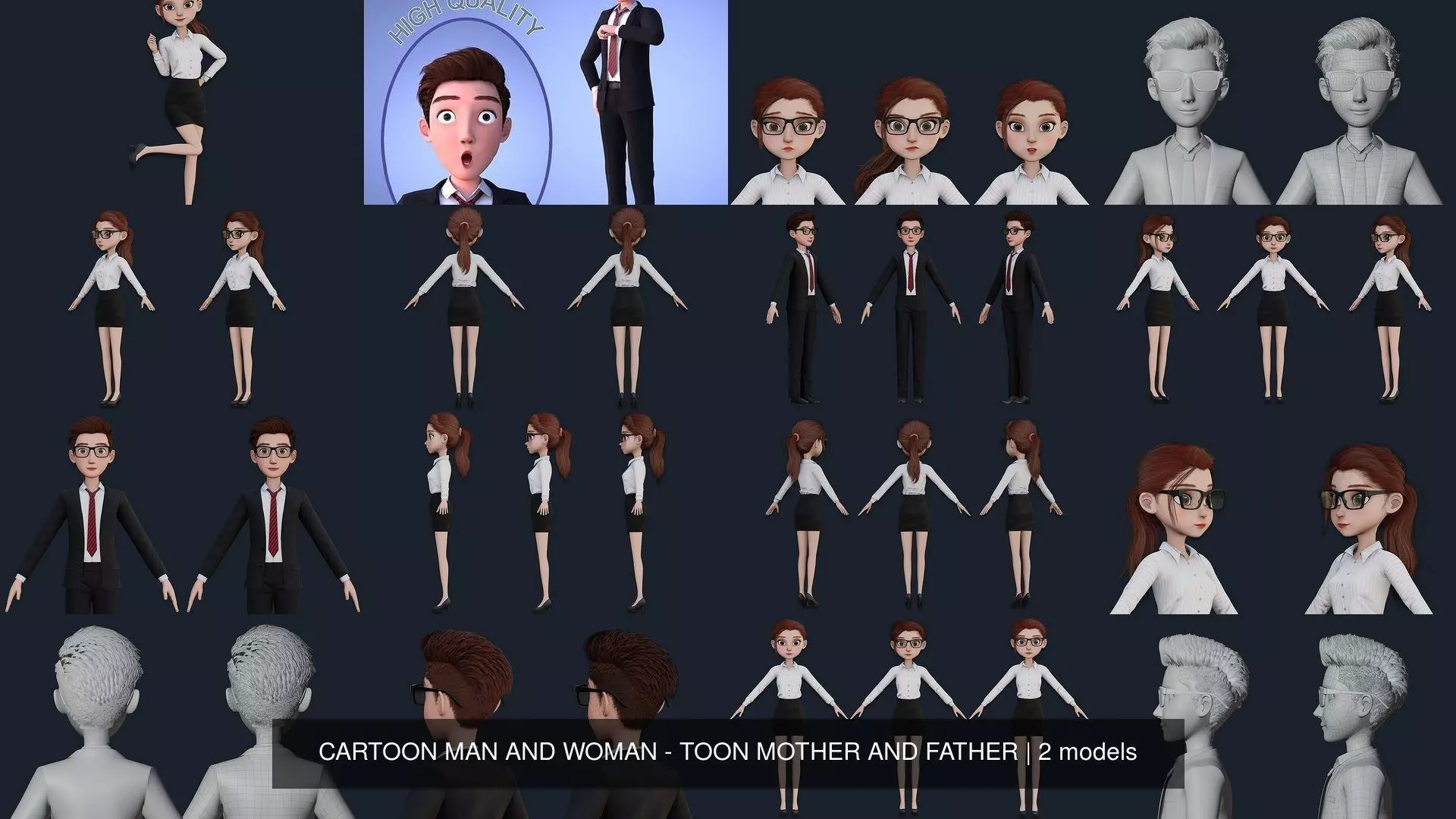 CARTOON MAN AND WOMAN - TOON MOTHER AND FATHER 3D Model Collection_2