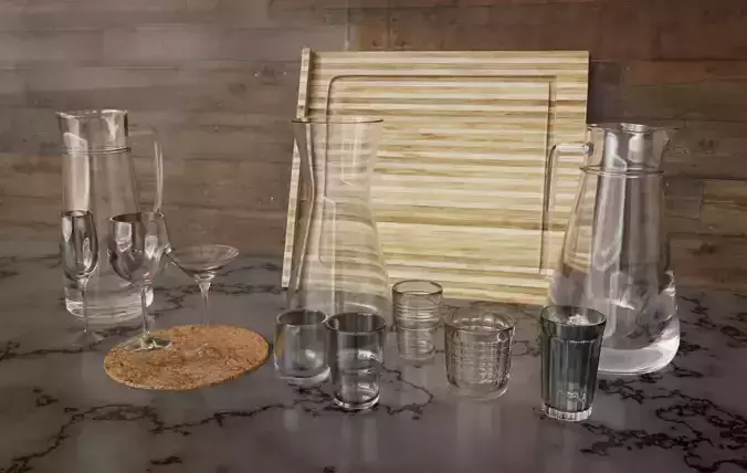 Kitchen glassware kit jug glasses mid poly count 
