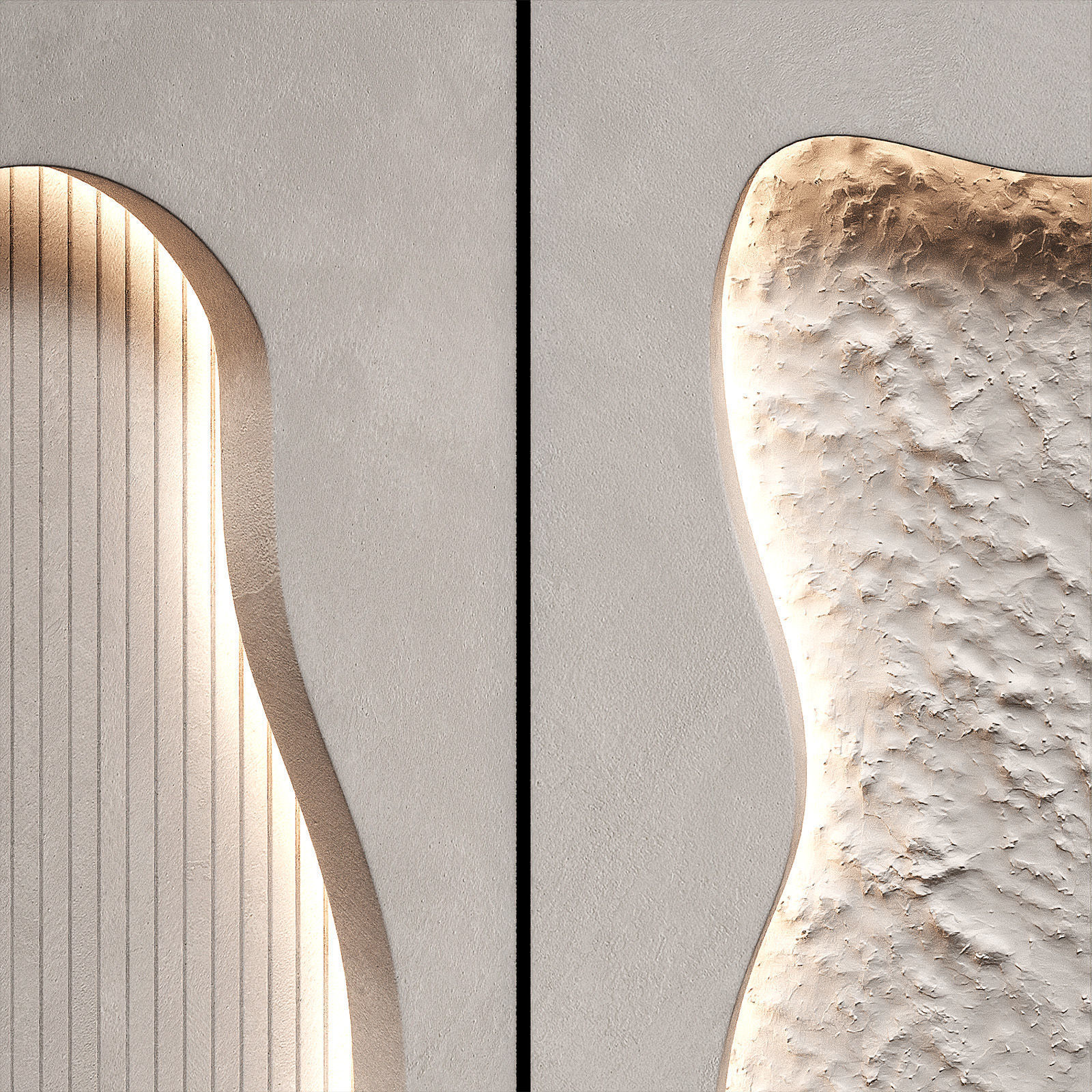 Niche recess in the wall with lighting Wavy doorways 3D model_3