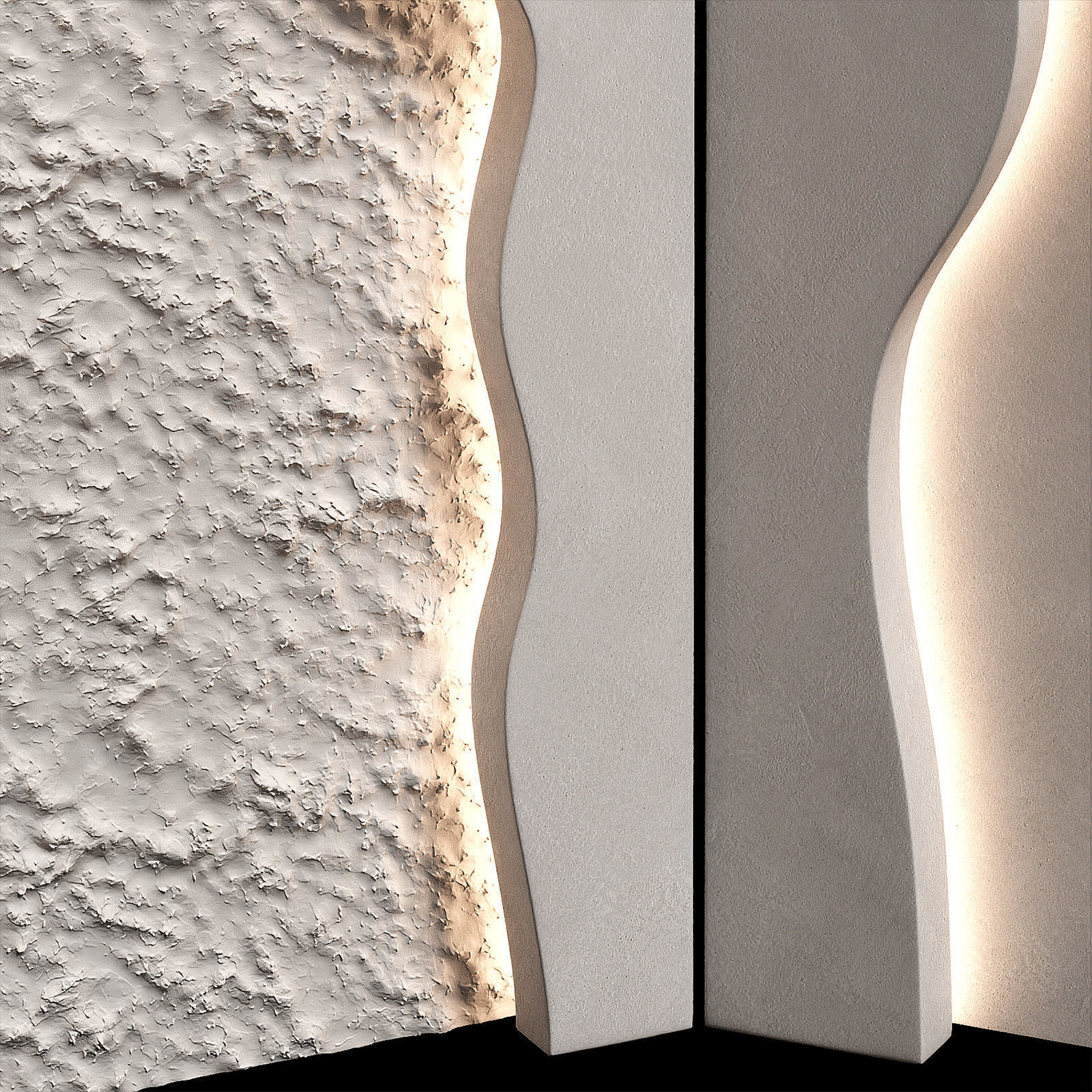 Niche recess in the wall with lighting Wavy doorways 3D model_4