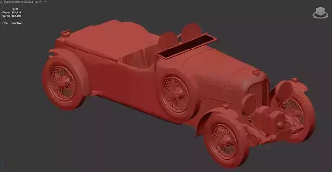 3D model of a vintage car rendered in a clay material
