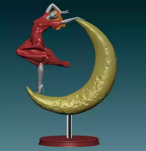 Woman in wind-dress on Crescent  moon