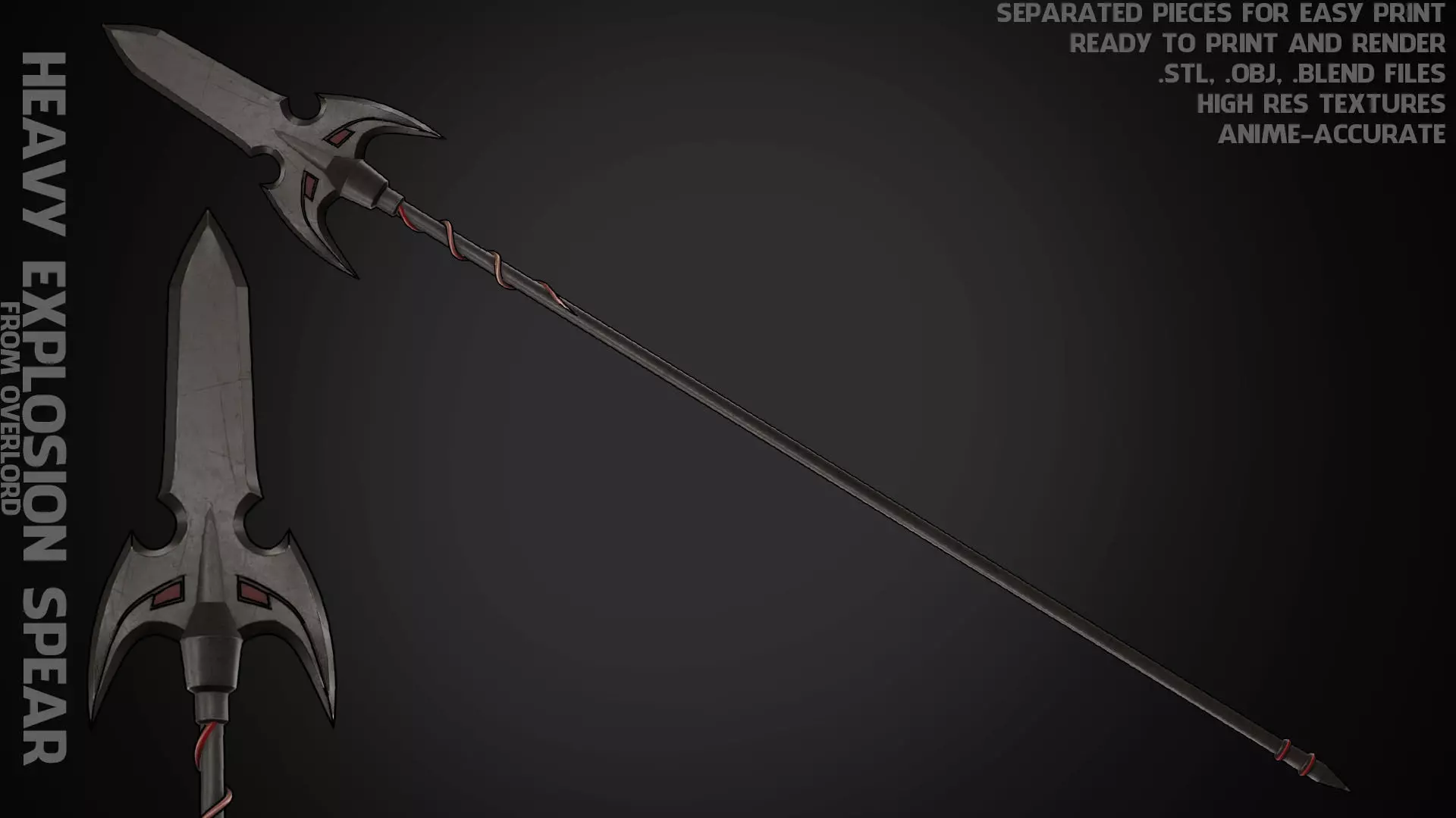 Overlord Leinas Rockbruise Heavy Explosion Spear for Cosplay 3D print model_0