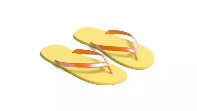 Yellow Beach Slippers - pair of flip-flop rubber sandals Low-poly 3D model
