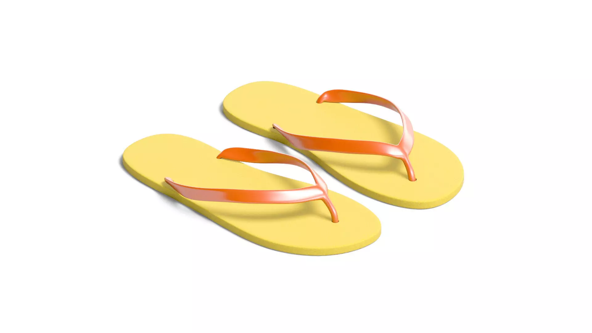 Yellow Beach Slippers - pair of flip-flop rubber sandals Low-poly 3D model_0