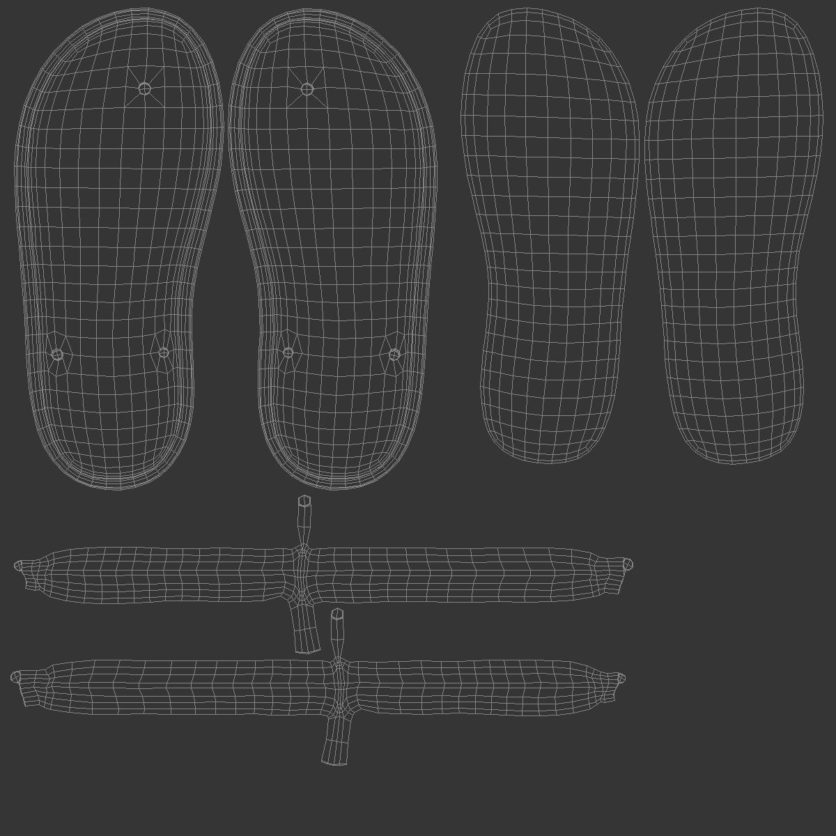 Yellow Beach Slippers - pair of flip-flop rubber sandals Low-poly 3D model_5