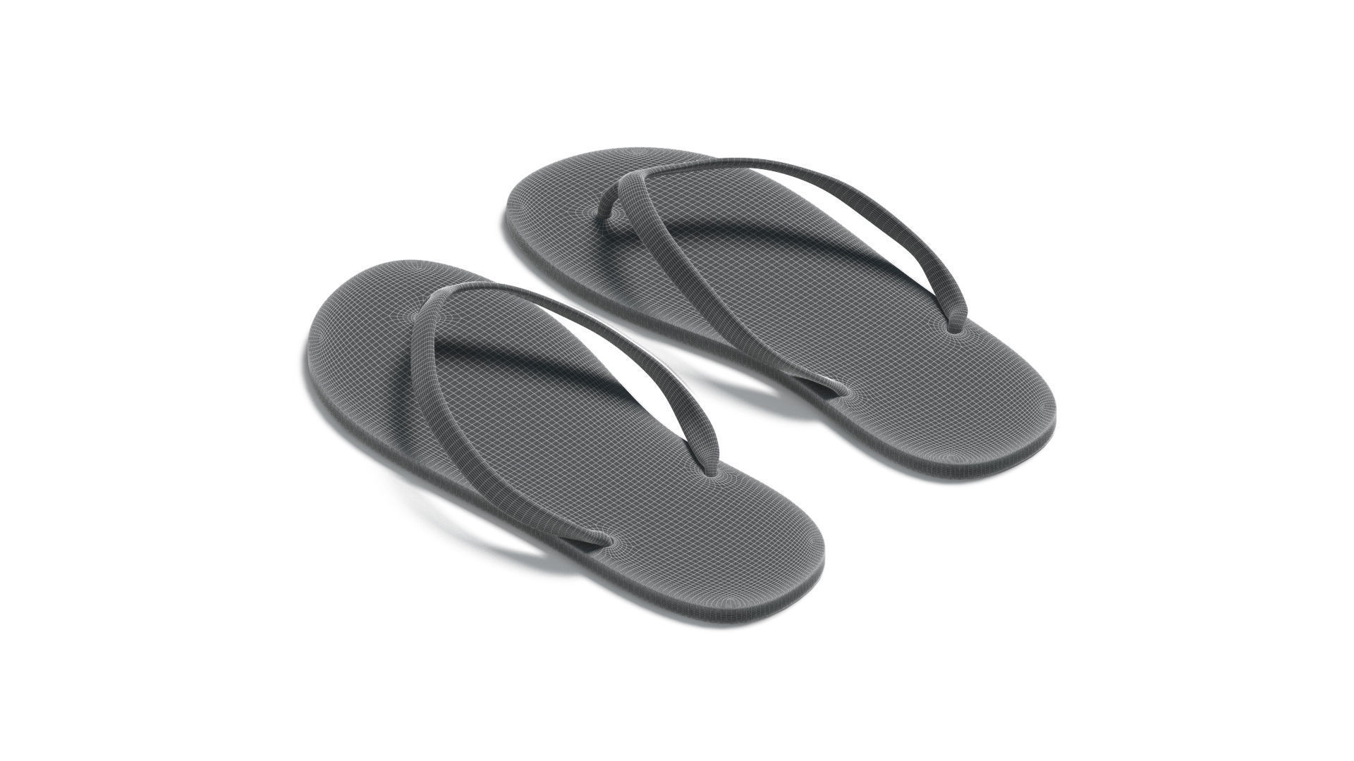 Yellow Beach Slippers - pair of flip-flop rubber sandals Low-poly 3D model_8