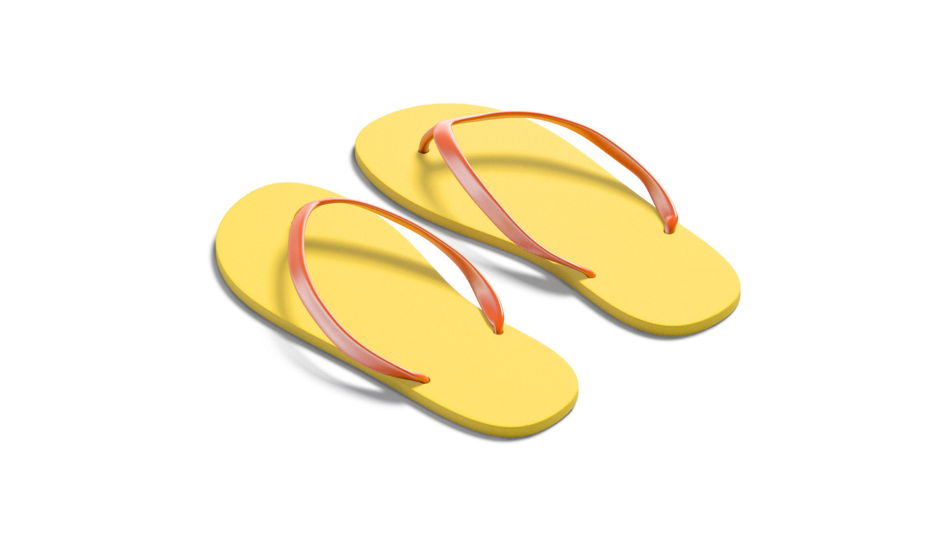 Yellow Beach Slippers - pair of flip-flop rubber sandals Low-poly 3D model_1